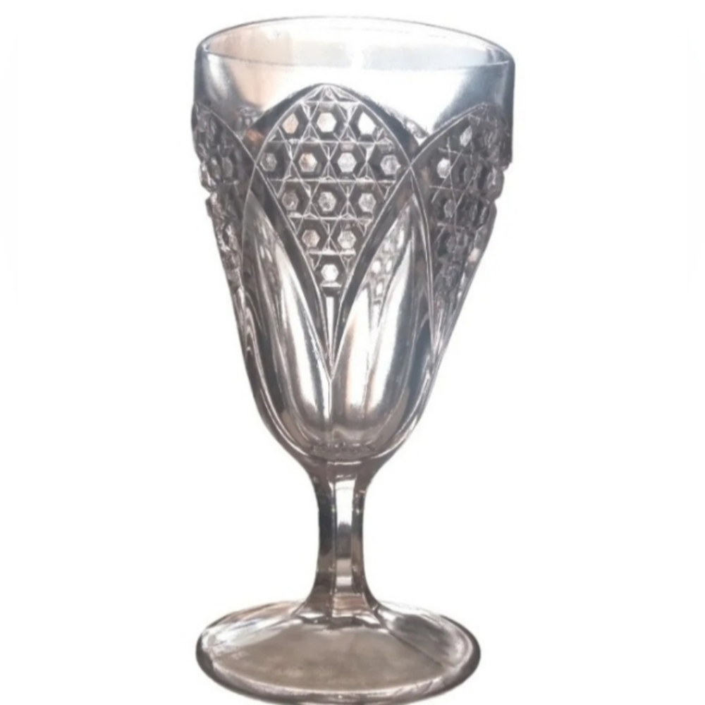 Vintage Imperial Tulip & Cane Glass Goblet #9 Pecorah Malvern Clear Glass EAPG